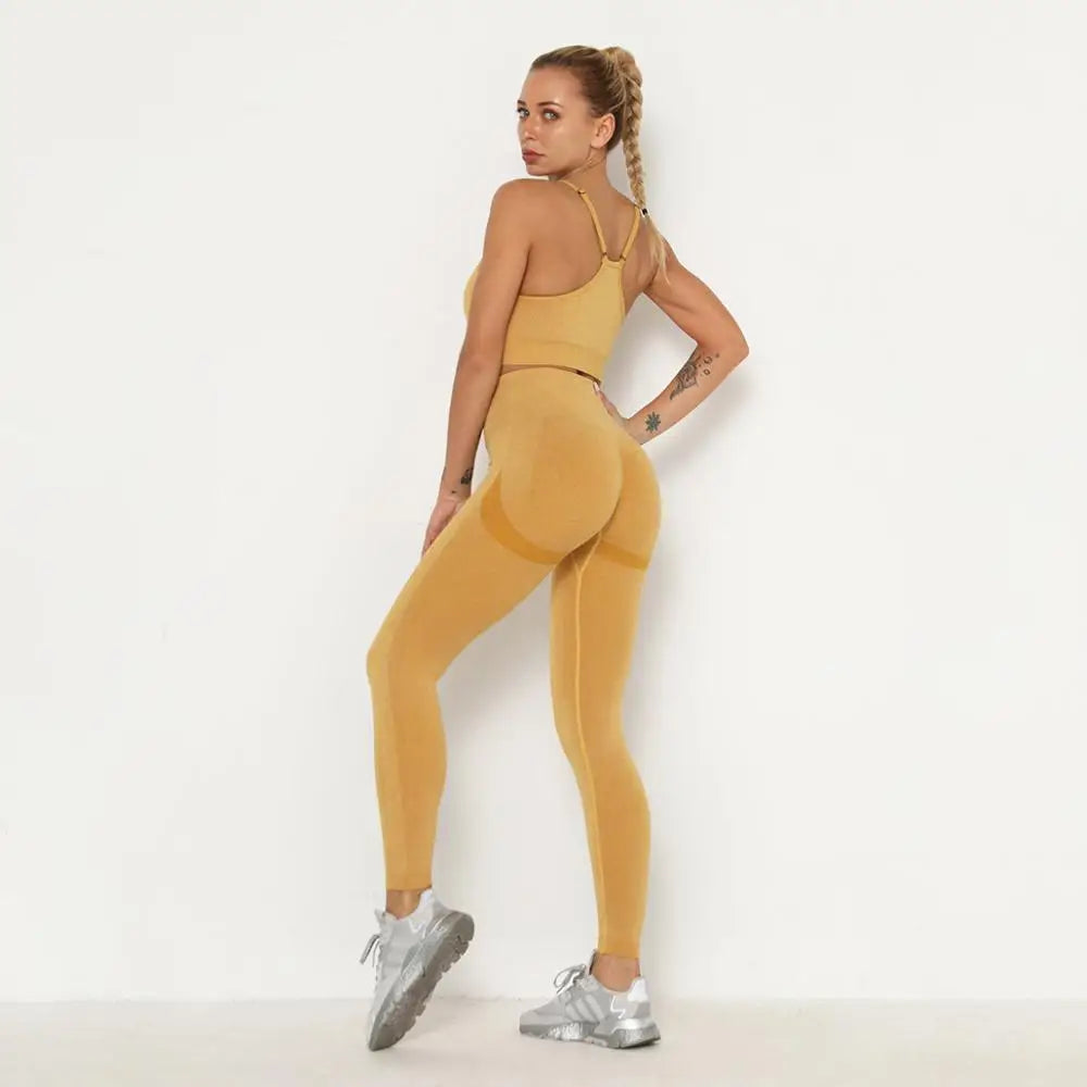 Seamless Women's Gym Set – Long Sleeve Top & High-Waist Leggings