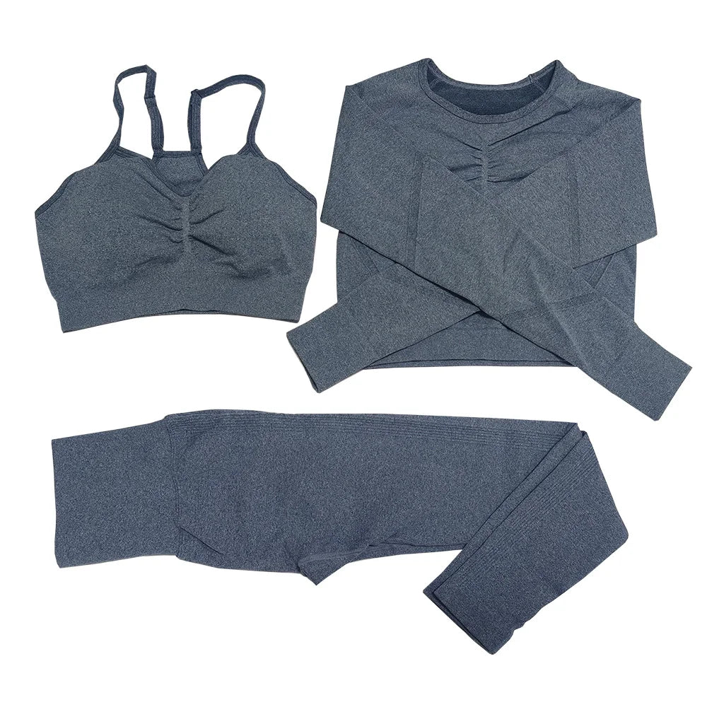 Seamless Women's Gym Set – Long Sleeve Top & High-Waist Leggings