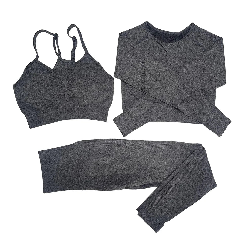 Seamless Women's Gym Set – Long Sleeve Top & High-Waist Leggings